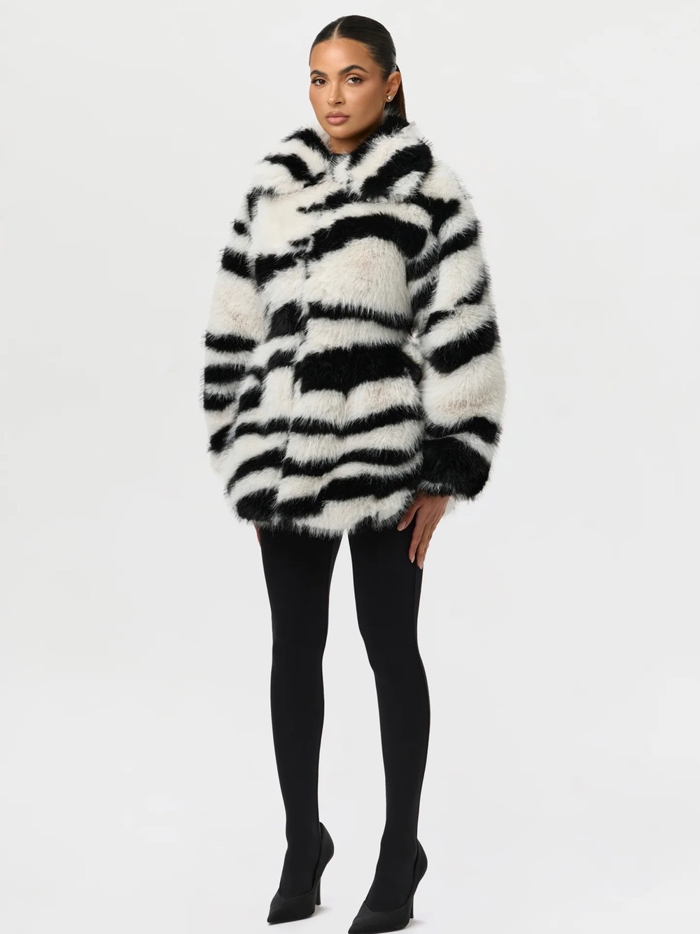 Naked Wardrobe Luxe Faux Fur Zebra Coat